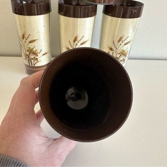 Set of 5 Vintage THERMO SERV WHEAT Drinking Glass Plastic Dried Grasses 1980s - Picture 3 of 4